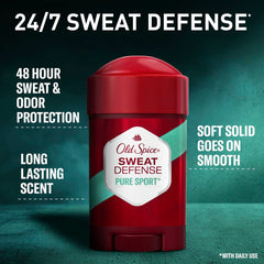 Old Spice Pure Sport soft solid easy-grip packaging for on-the-go use.