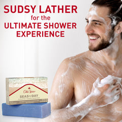Old Spice Seas the Day label closeup shows clean, gentle cleansing ingredients.