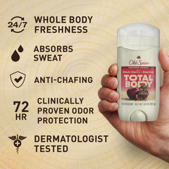 Chest and arms swipe for integrated odor protection with Old Spice stick.
