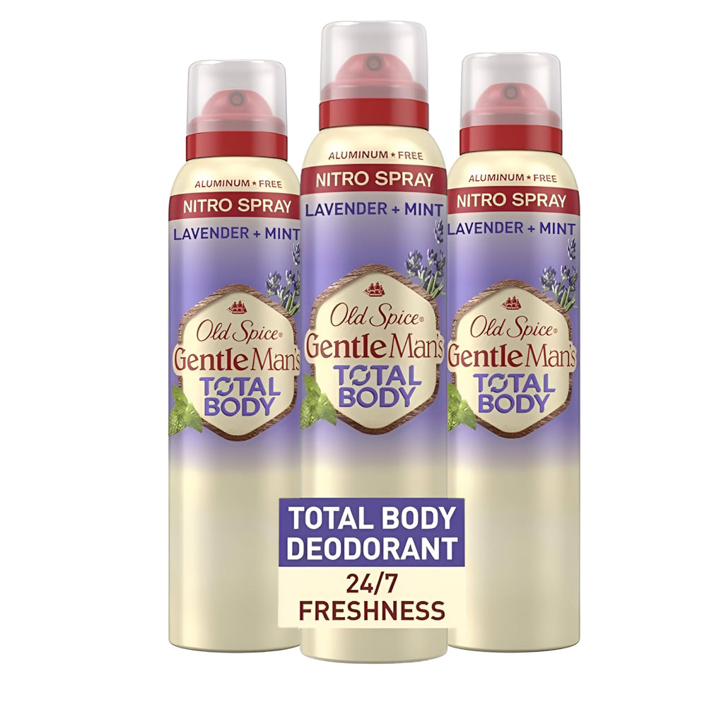 Old Spice Whole Body Deodorant Lavender Mint spray bottle provides all-over freshness.