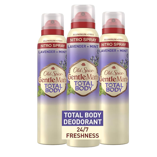 Old Spice Whole Body Deodorant Lavender Mint spray bottle provides all-over freshness.