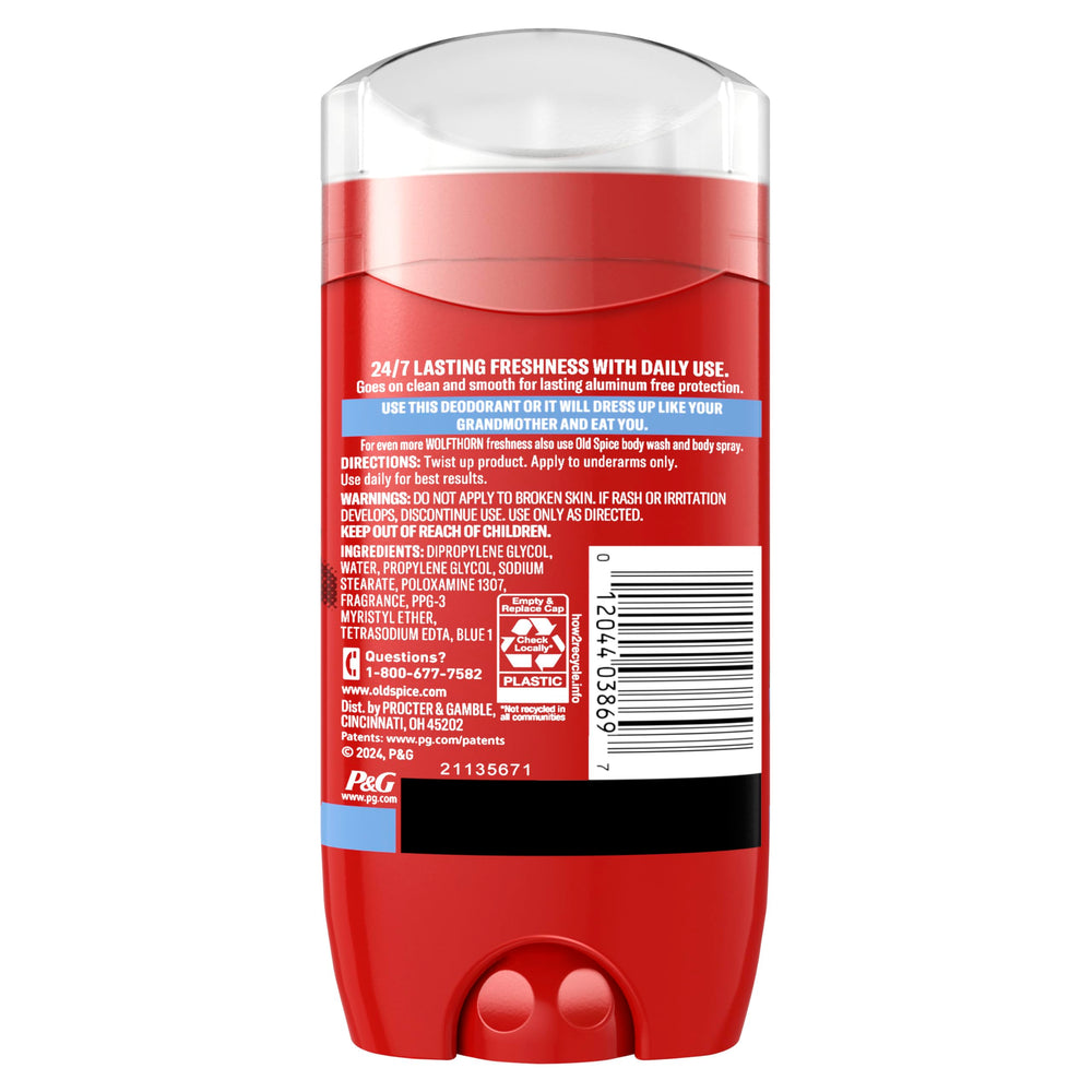 Old Spice Wolfthorn goes on clear with no residue on clothing