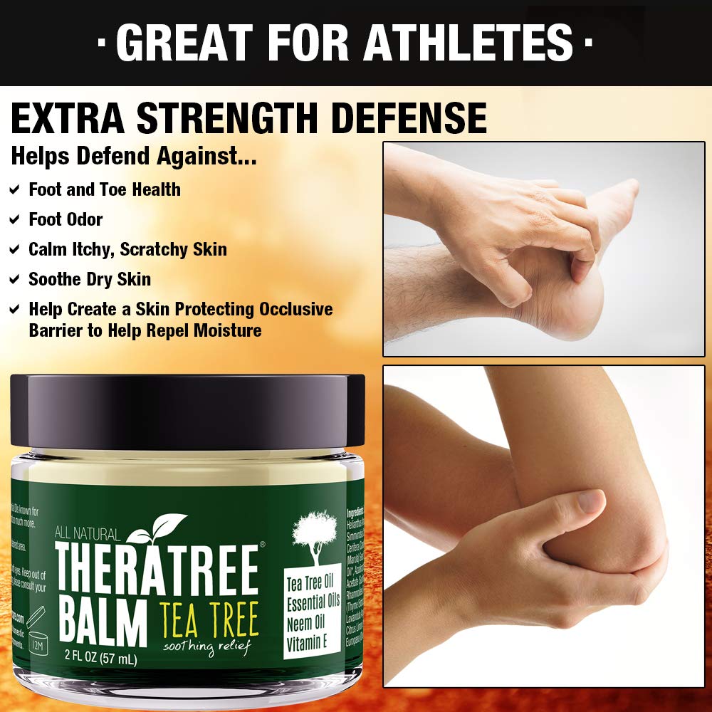 Applying Oleavine TheraTree Balm with gentle massage for irritation relief.
