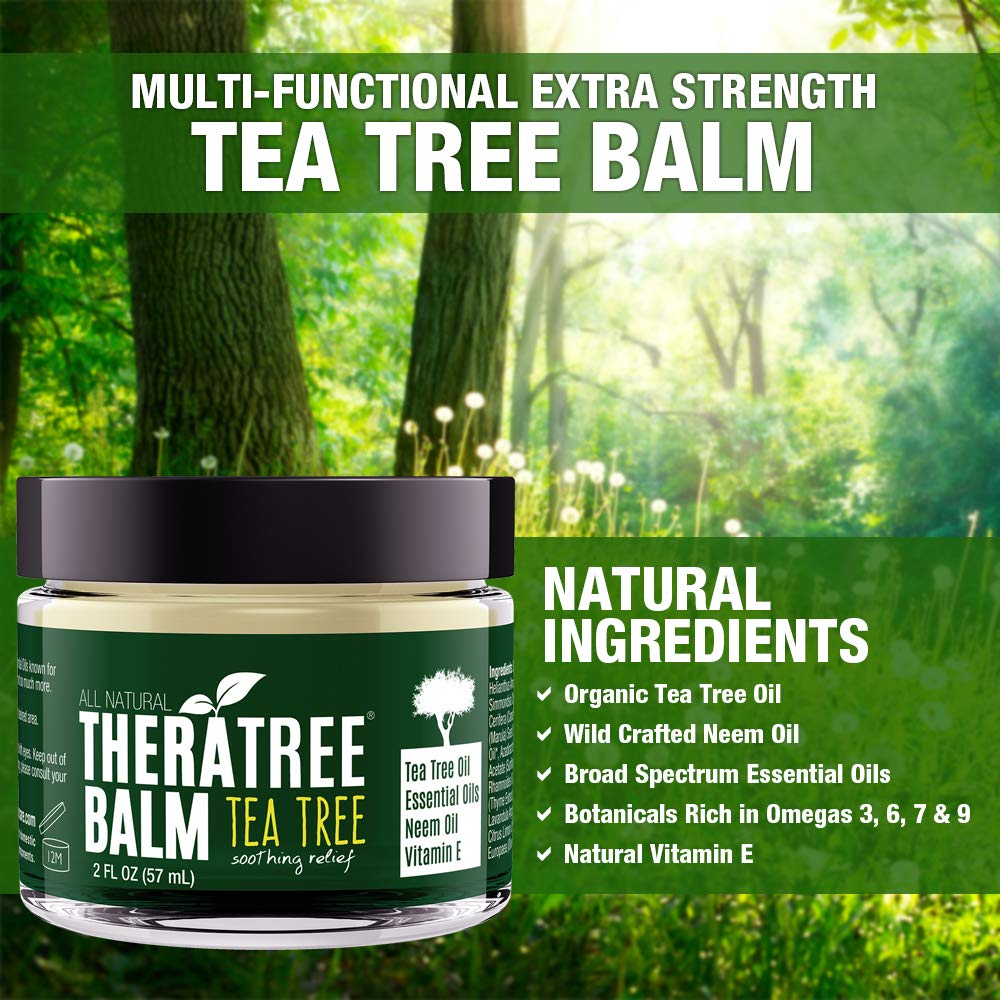 Oleavine TheraTree Balm ingredients including aloe and neem for skin nourishment.