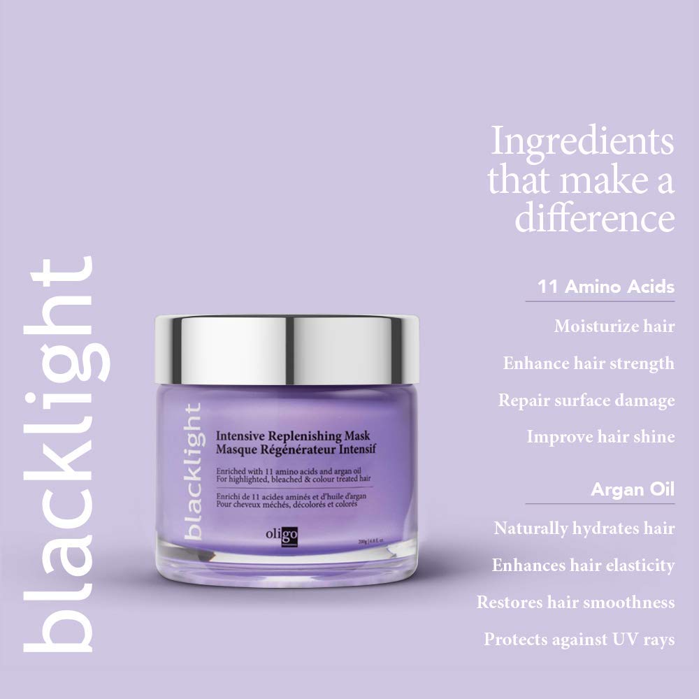 Oligo Blacklight Intensive Replenishing Mask being applied to damp hair
