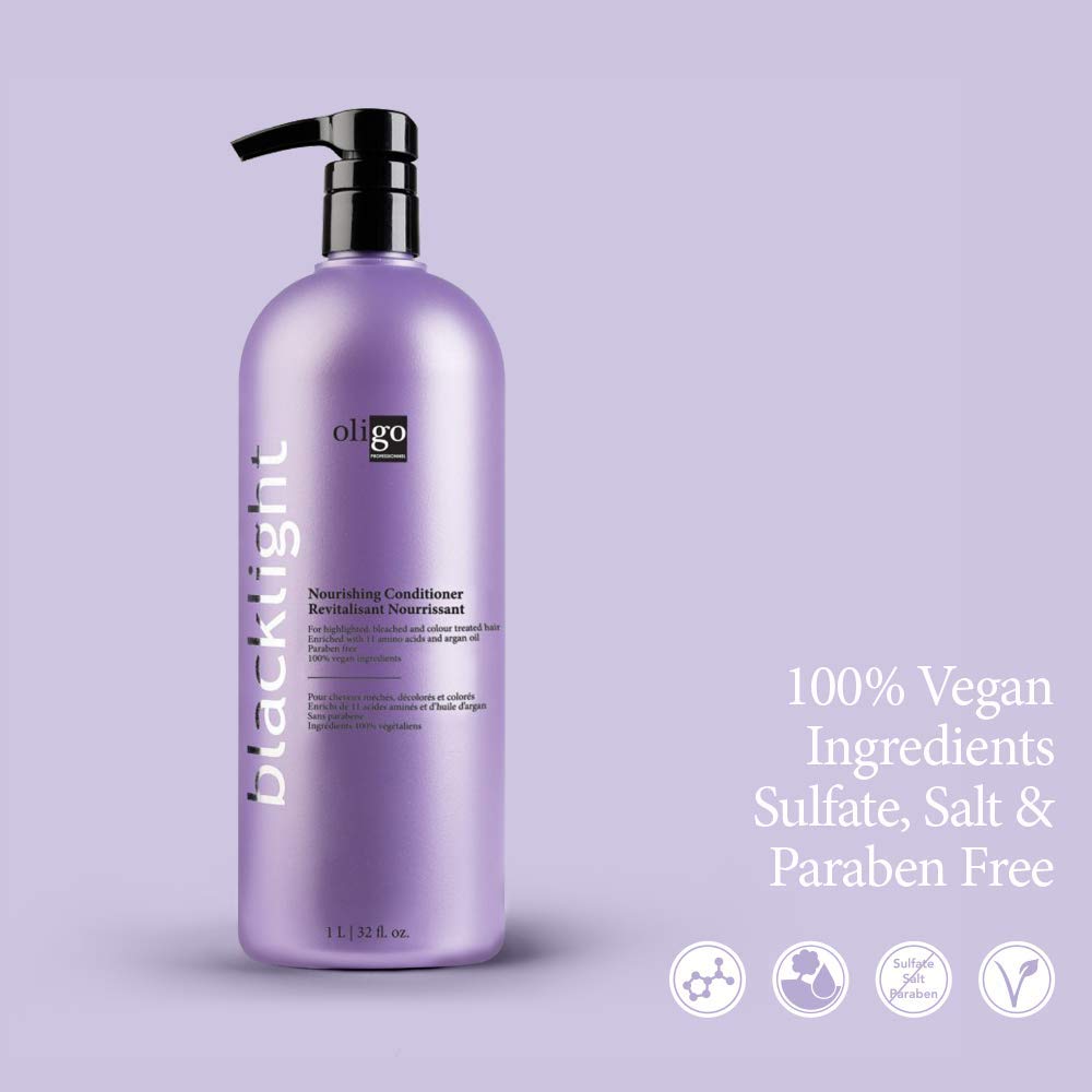 Oligo Blacklight Nourishing Conditioner bottle closeup—rich texture and premium packaging.