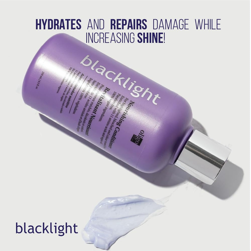 Oligo Professionnel Blacklight, argan oil droplets highlighting moisture and shine.