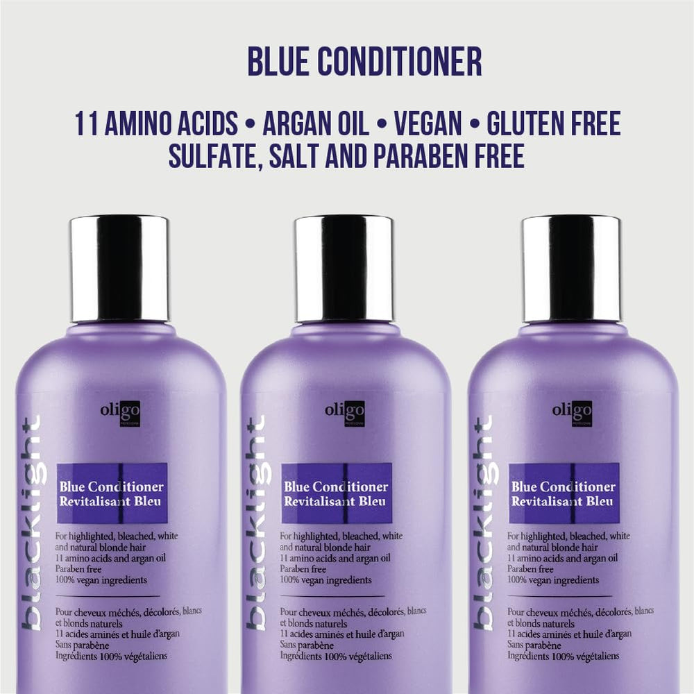 Oligo Professionnel Blacklight Blue Conditioner includes argan oil for shine and hydration.