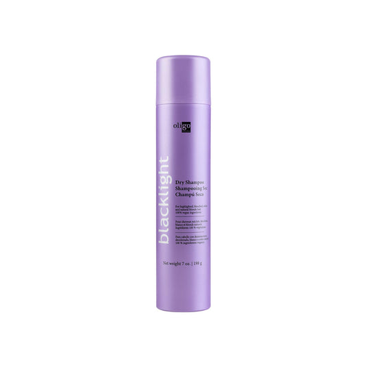 Oligo Professionnel Blacklight Dry Shampoo packaging highlights blond-friendly formula for quick refresh.