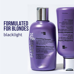 Oligo Professionnel Blacklight for blondes bottle shows smooth bleached hair texture.