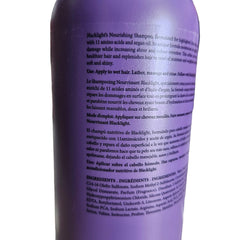 Oligo Professionnel Blacklight shampoo hair shine closeup implies radiant results.