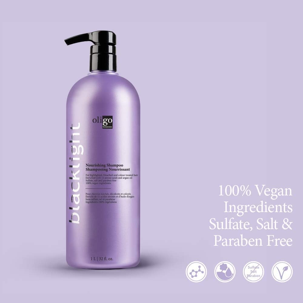 Oligo Professionnel Blacklight shampoo pump dispensing smooth, controlled application.