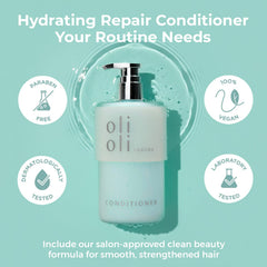 OLIOLI Hydrating Repair Conditioner label closeup showing keratin and plant proteins