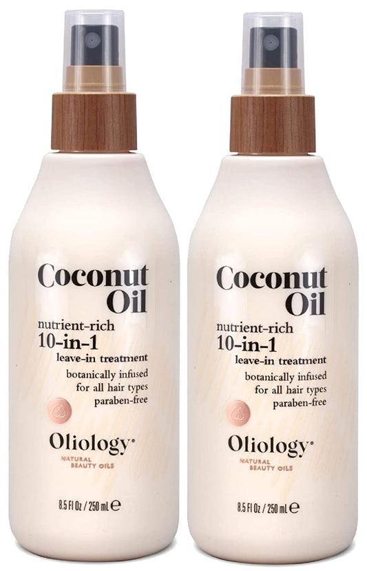 Oliology coconut oil 10-in-1 spray bottle for detangling and shine.