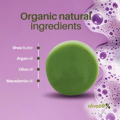 Oliva60 Rosemary Conditioner Bar on hair application demonstrates detangling and smooth finish.