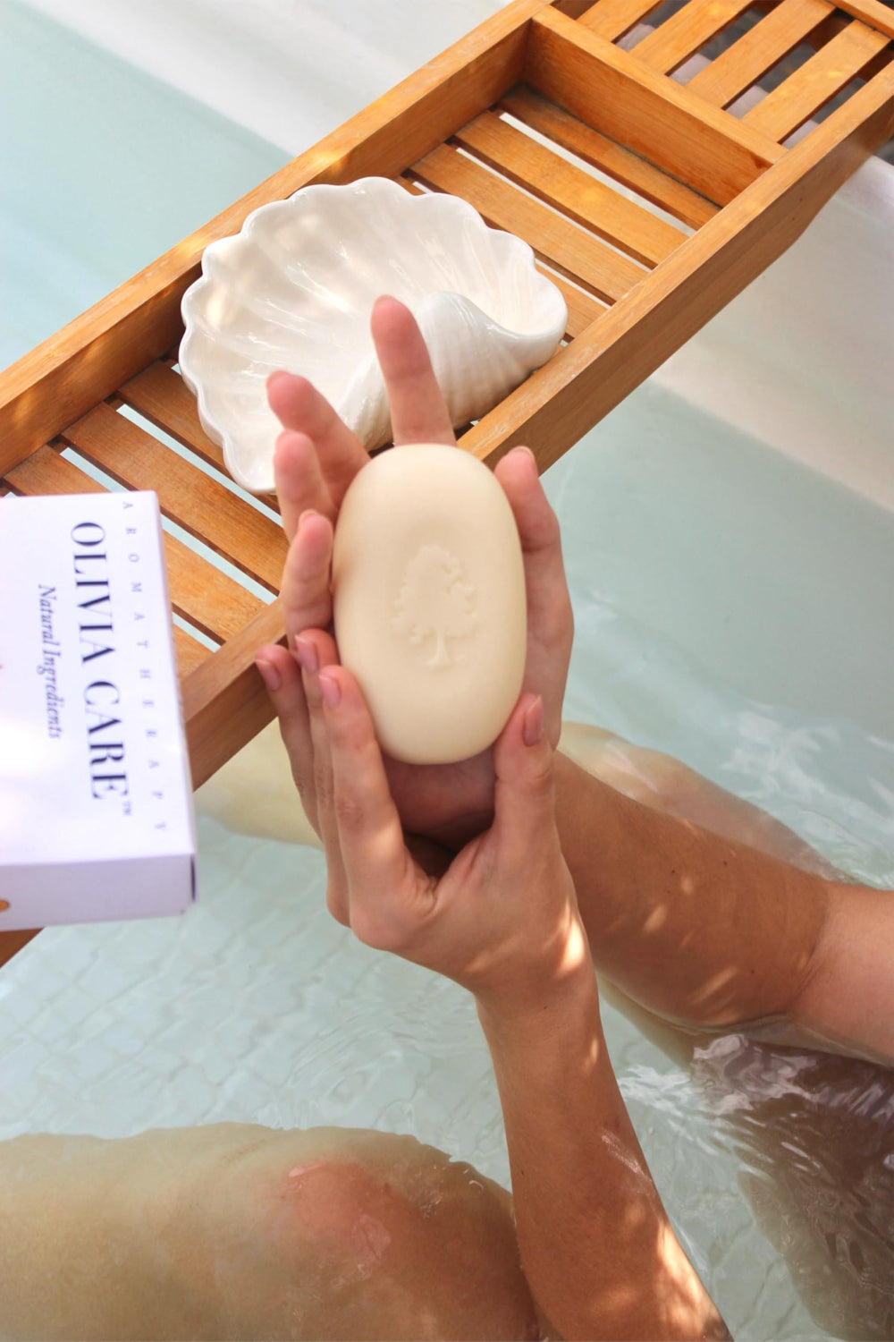Olivia Care Lavender Bar Soap packaging highlighting eco-friendly, plastic-free design.