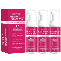 OLIVITA 5% Minoxidil Foam bottle illustrates fast-absorbing scalp treatment.