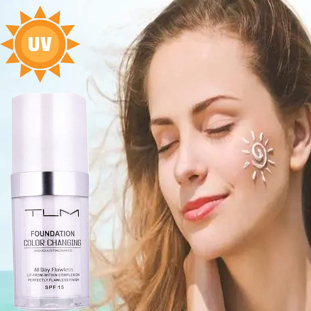 Omaky colour-changing foundation swatch under natural light shows shade adaptation