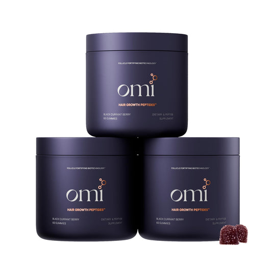 OMI WELLBEAUTY Hair Growth Peptides Gummies bottle for convenient daily hair support.