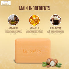 OMIC Lighten-Up cleansing bar with argan oil droplets.