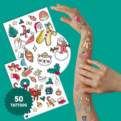 Omy Christmas tattoos reindeer designs stay vibrant during play.