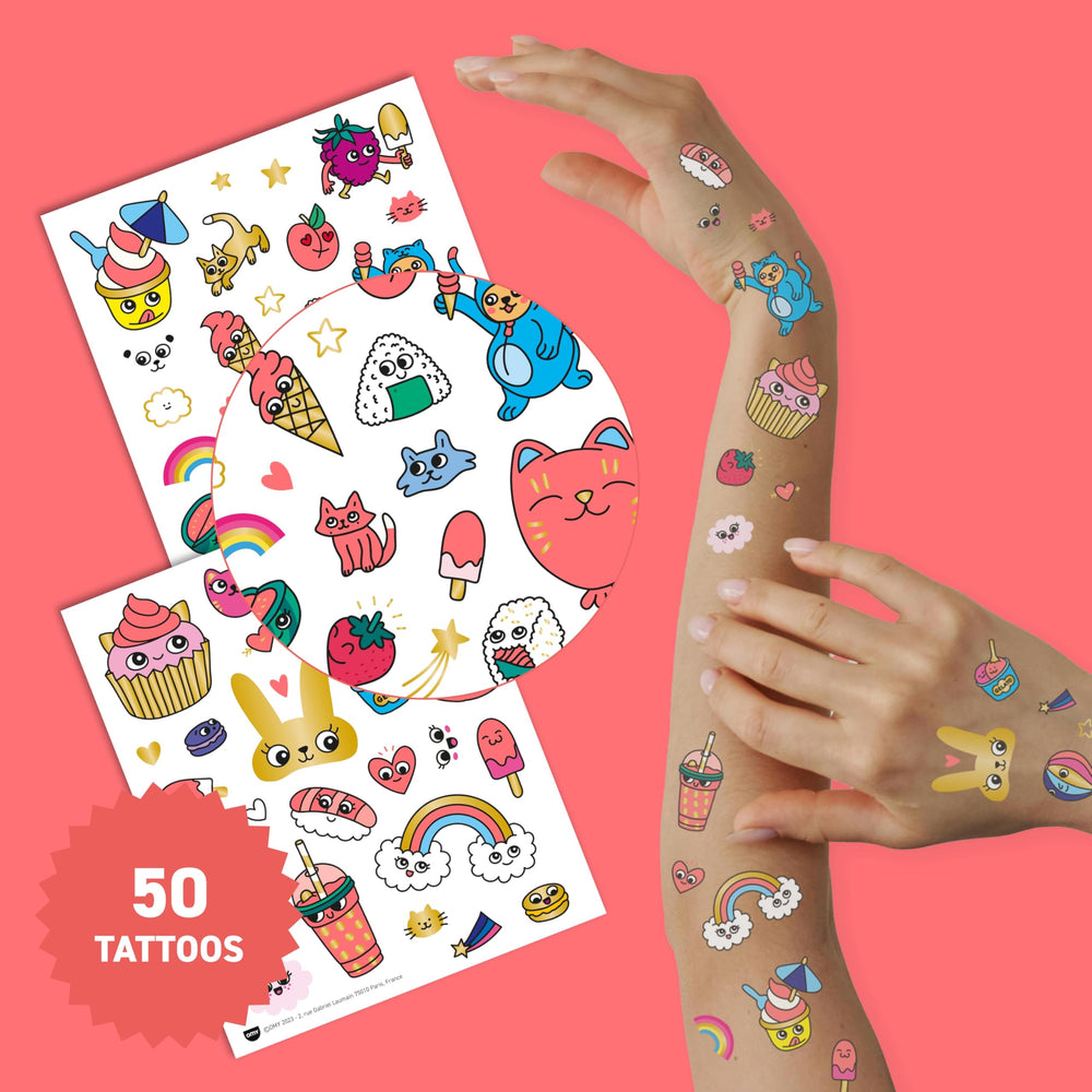 Omy Kawaii tattoos feature colorful designs that are kid-friendly and easy to apply.