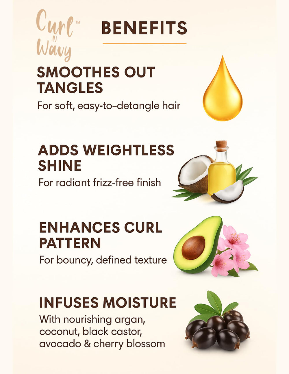 On Natural Curl-N-Wavy ingredients close-up highlighting clean formula.