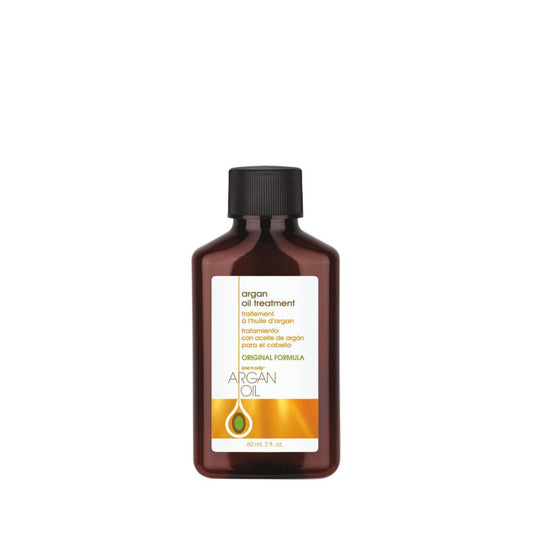 One 'N Only Argan Hair Oil bottle displayed on a bathroom shelf for everyday shine.