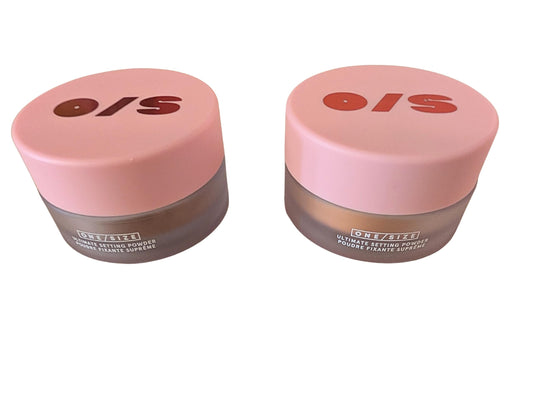One/Size Ultimate Setting Powder Rich Peach for a warm, even complexion with a matte finish.