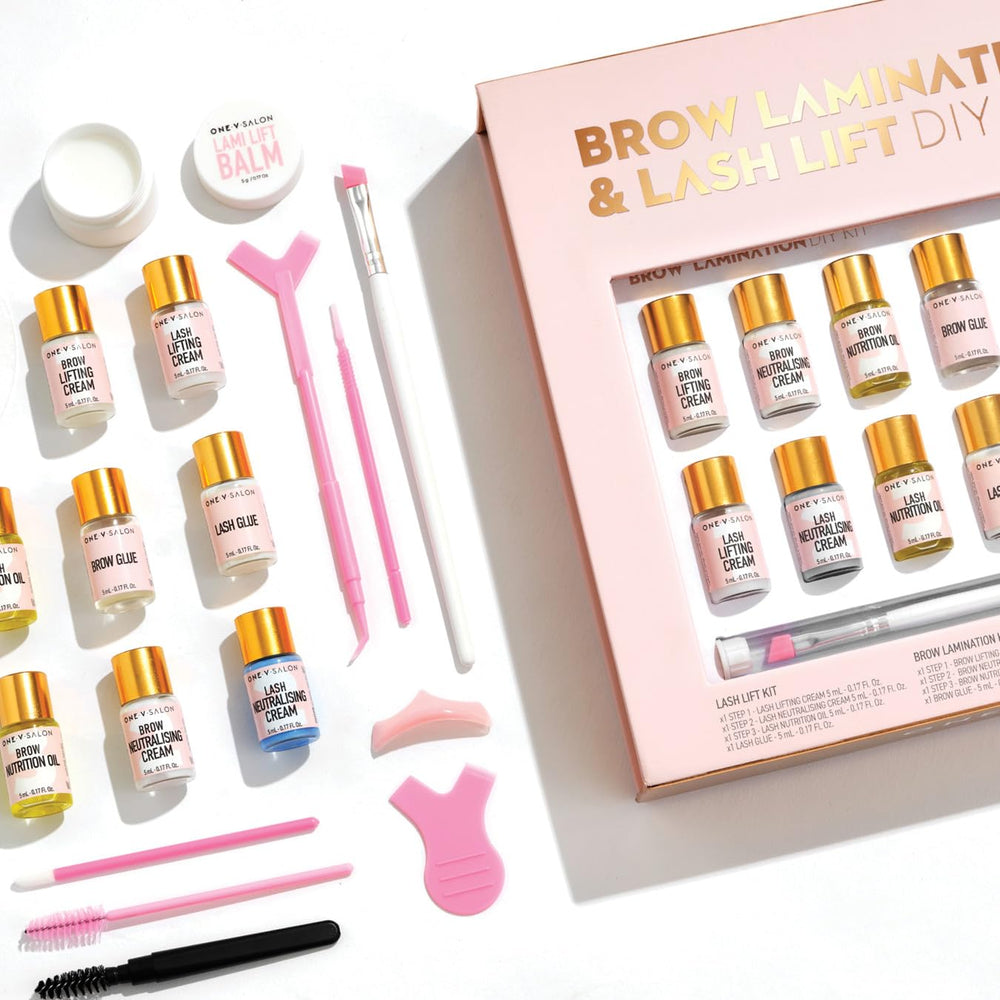 One V Salon lifting lotion application close-up for lifted brows and lashes