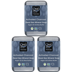 One With Nature Activated Charcoal Soap 7oz 3-pack for deep cleansing of face and body