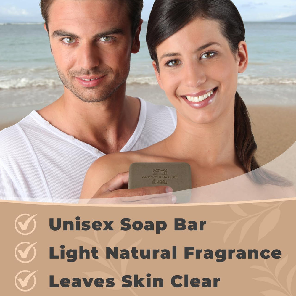 One With Nature Dead Sea Mud Soap Bar unscented confirms fragrance-free, gentle cleanse.