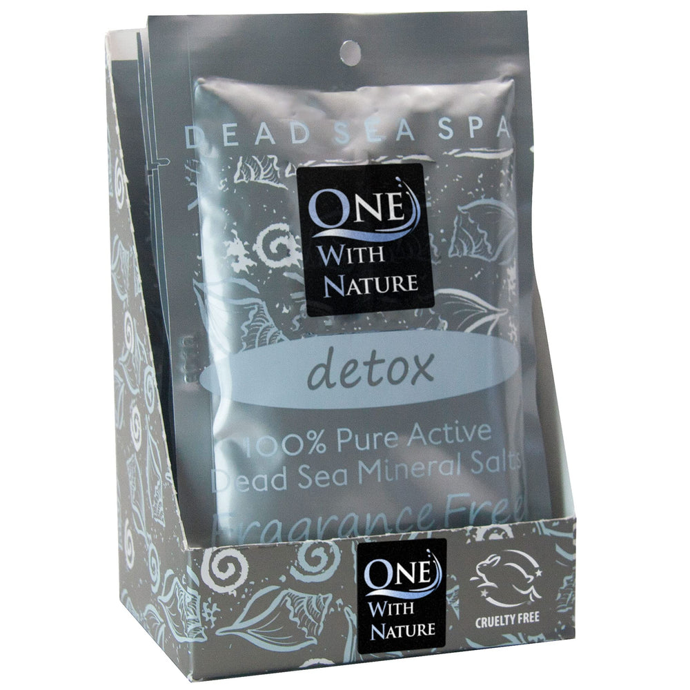 One With Nature Dead Sea Salt six-pack packaging ready for mineral bath therapy.