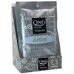 One With Nature Dead Sea Salt six-pack packaging ready for mineral bath therapy.
