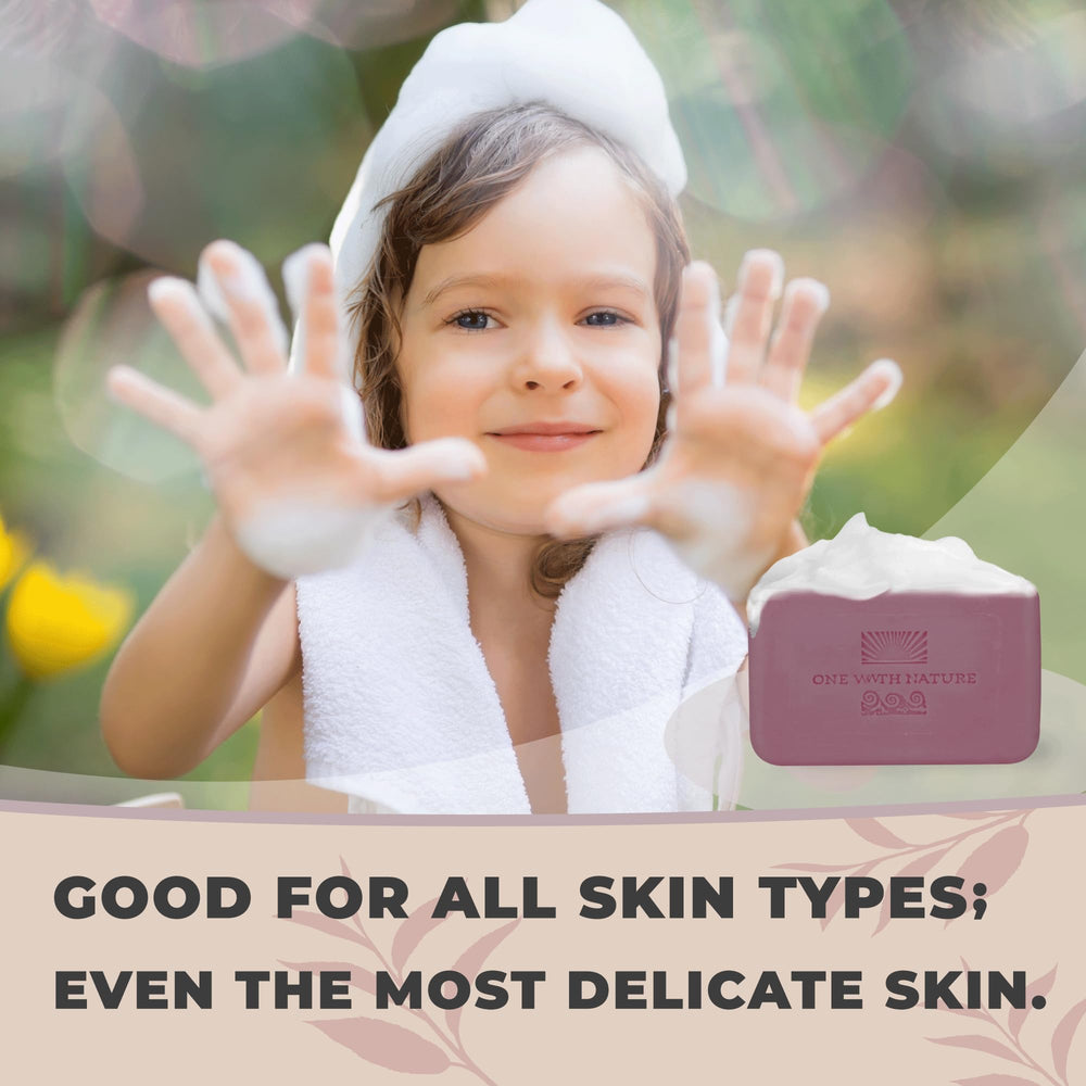 One With Nature Dead Sea Salt Sandalwood Soap creamy lather highlighting silky texture