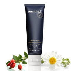 Onekind Night Moisturizer bottle close-up highlights premium packaging and nightcare routine.