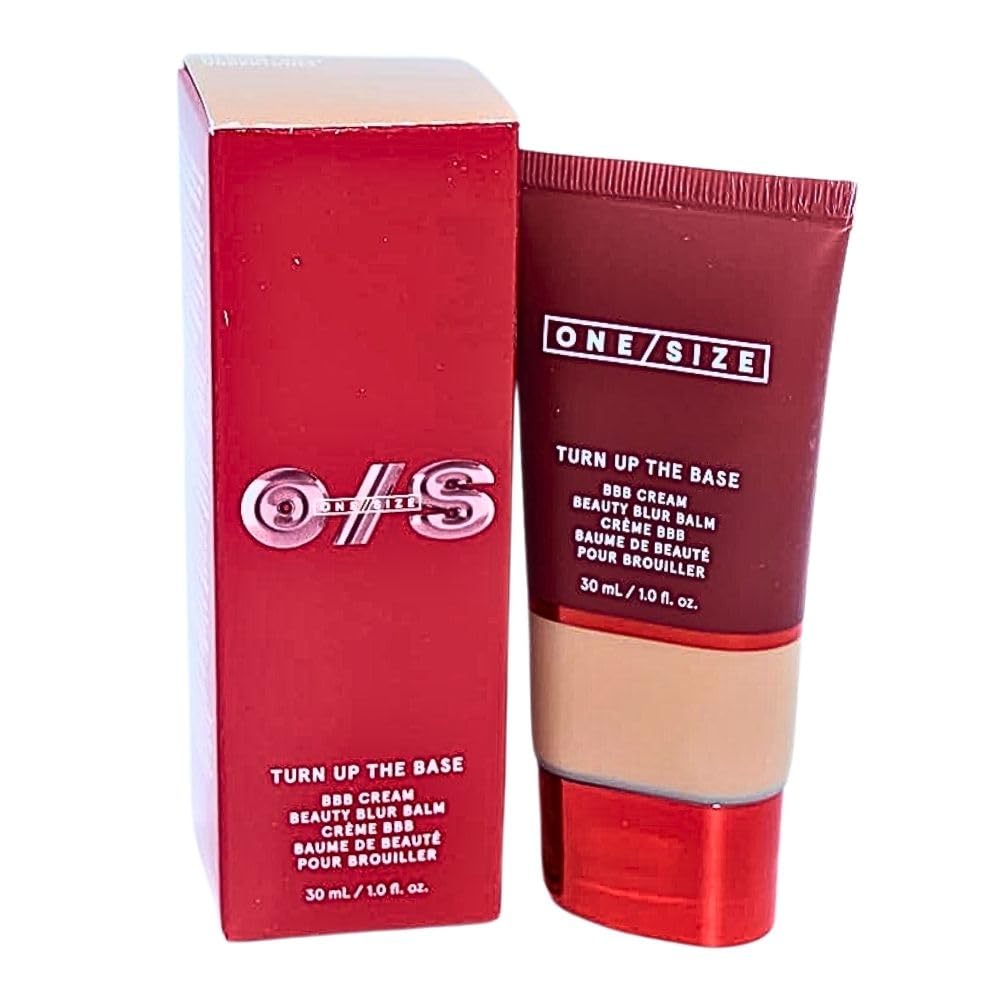 ONE/SIZE blurring foundation bottle shows a soft matte finish.