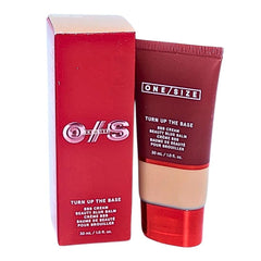 ONE/SIZE blurring foundation bottle shows a soft matte finish.