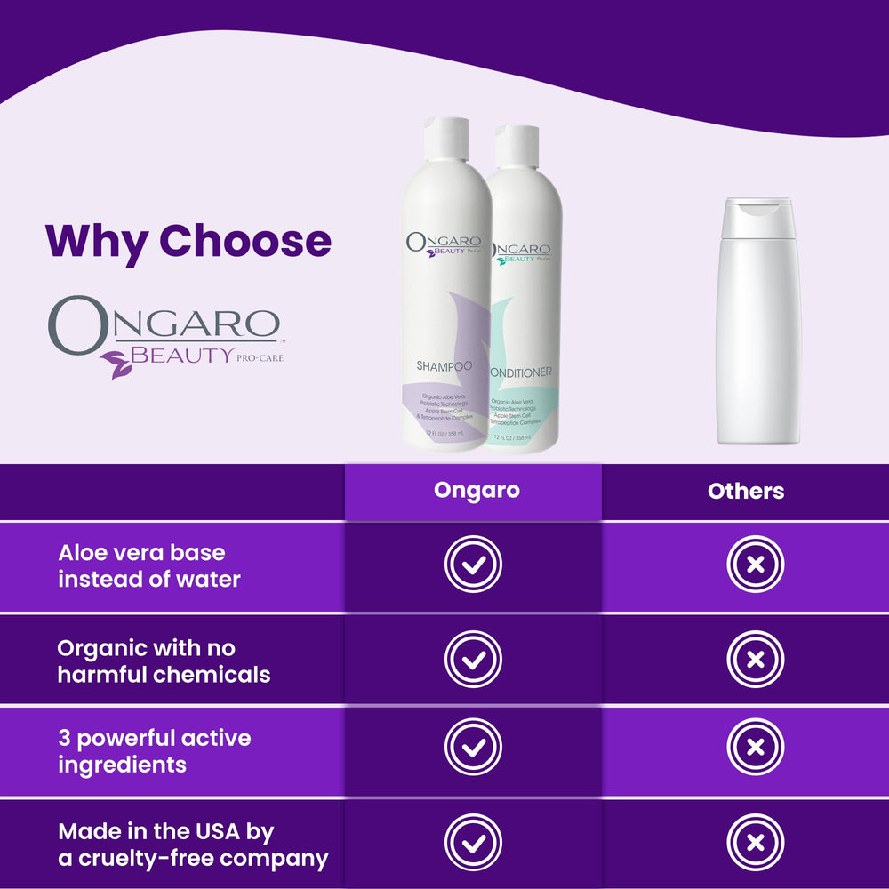 Ongaro Beauty hair shot with shampoo and conditioner showing at-home styling softness