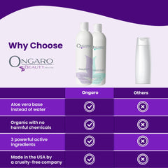 Ongaro Beauty hair shot with shampoo and conditioner showing at-home styling softness