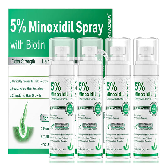 ONIADBA 5% Minoxidil spray bottle shown for scalp hair growth and nourishment