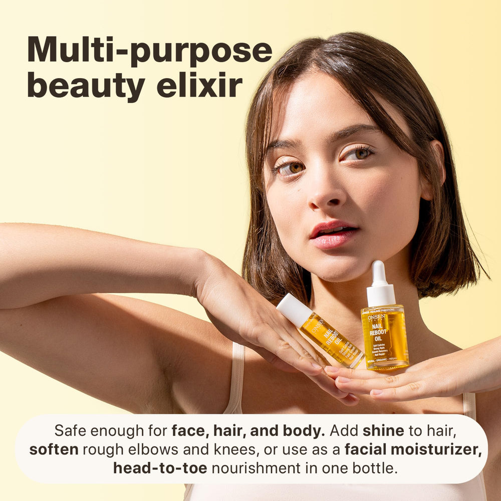 Onsen Secret rice bran oil provides lightweight hydration for nails