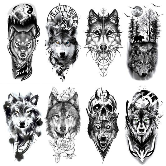 Oottati wolf-taichi-totem-skull tattoo sheet for bold self-expression without commitment.