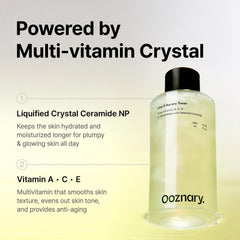 OOZNARY Vita 3 Aurora toner ingredients close-up highlights vitamin complex for nourishment