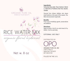 OPO Rice Water Hair Growth Mixture label detail emphasizes organic ingredients