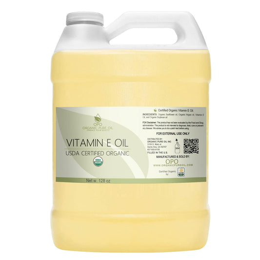 OPO Vitamin E Oil bottle showing organic skin hydration and antioxidants for a radiant look