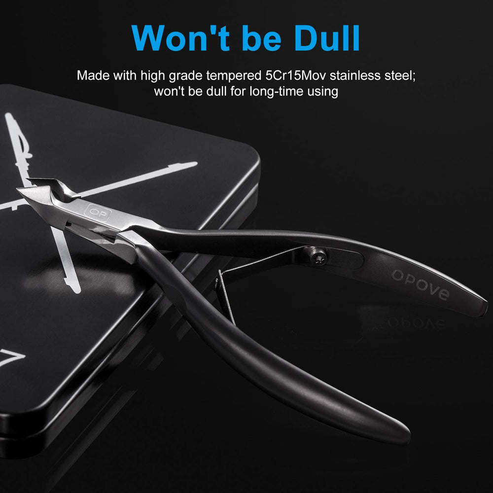 opove X7 black stainless steel cuticle cutter close-up emphasizes durable, rust-resistant steel
