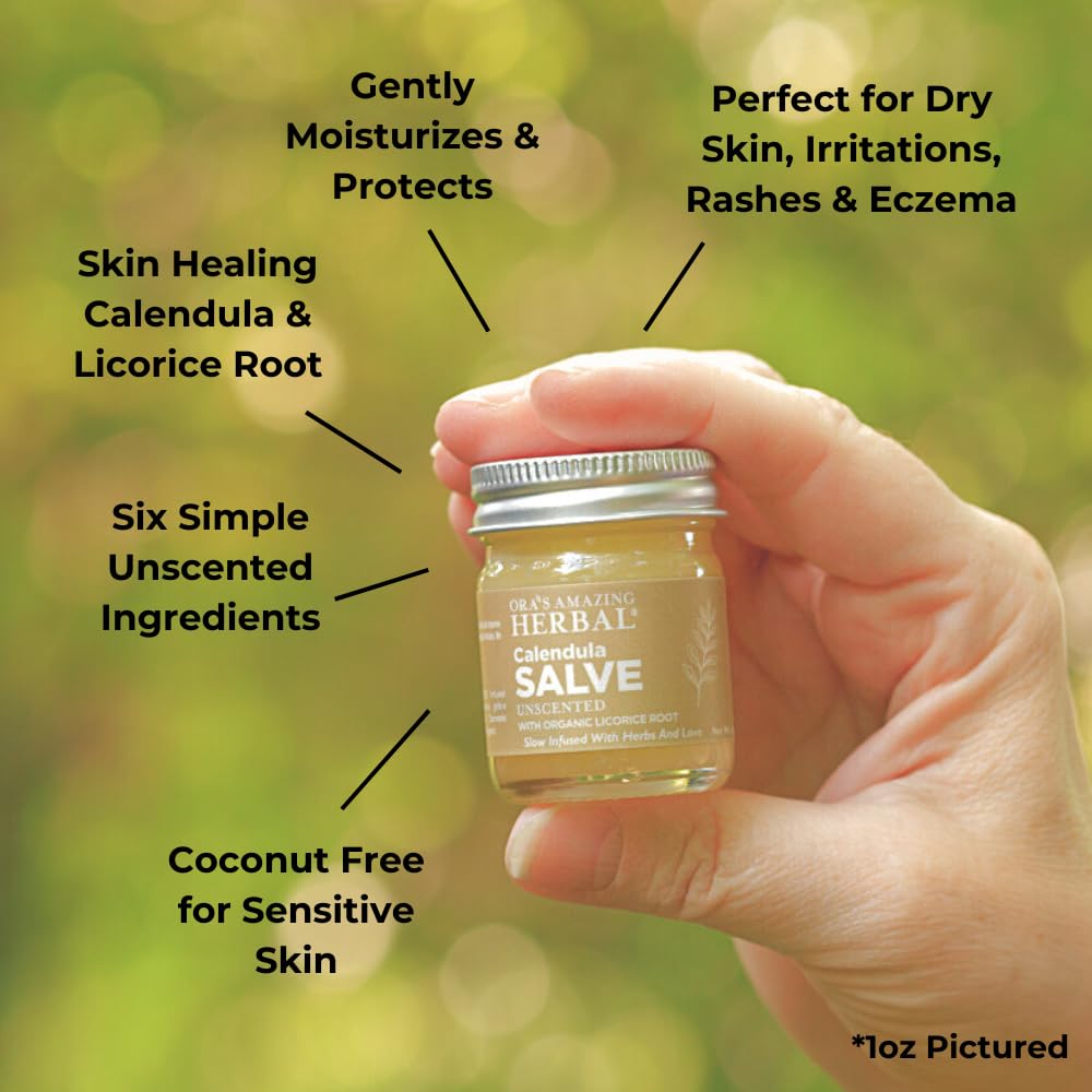 Ora's Amazing Herbal calendula salve and oil set packaging on display for simple daily care