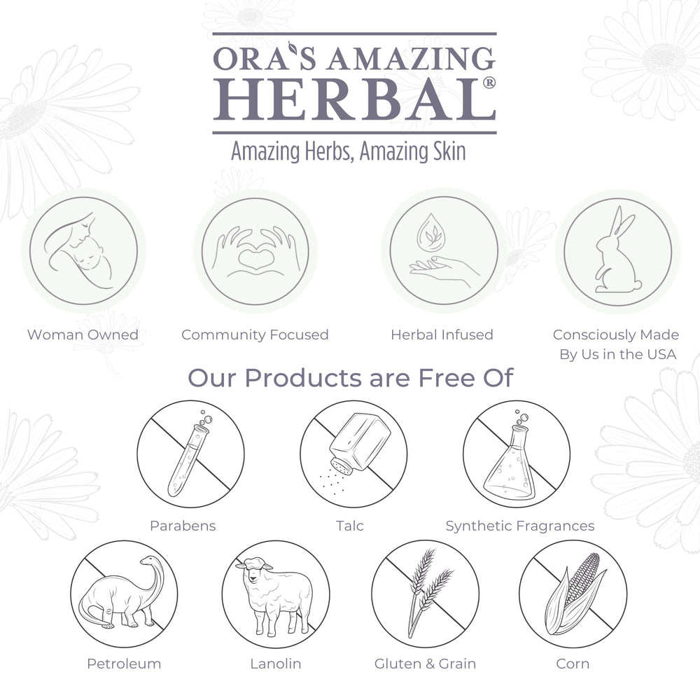 Ora's Amazing Herbal label highlights natural ingredients and vegan care.