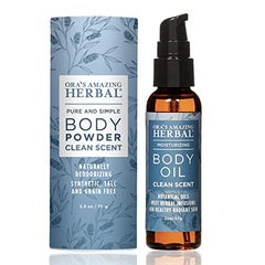 Ora's Amazing Herbal natural body powder jar for dry, soft skin all over.